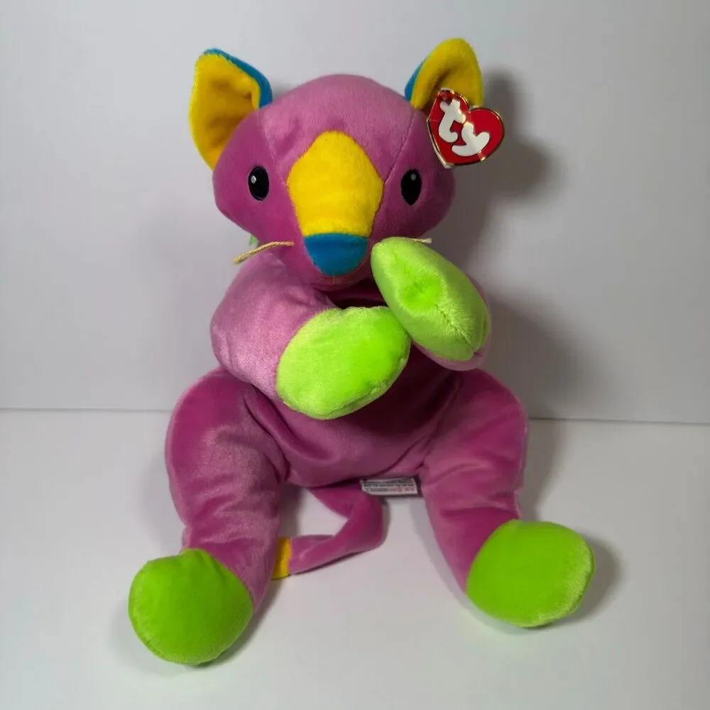 Vintage 1998 Ty Pillow Pals MEOW Pink Cat Plush 14
